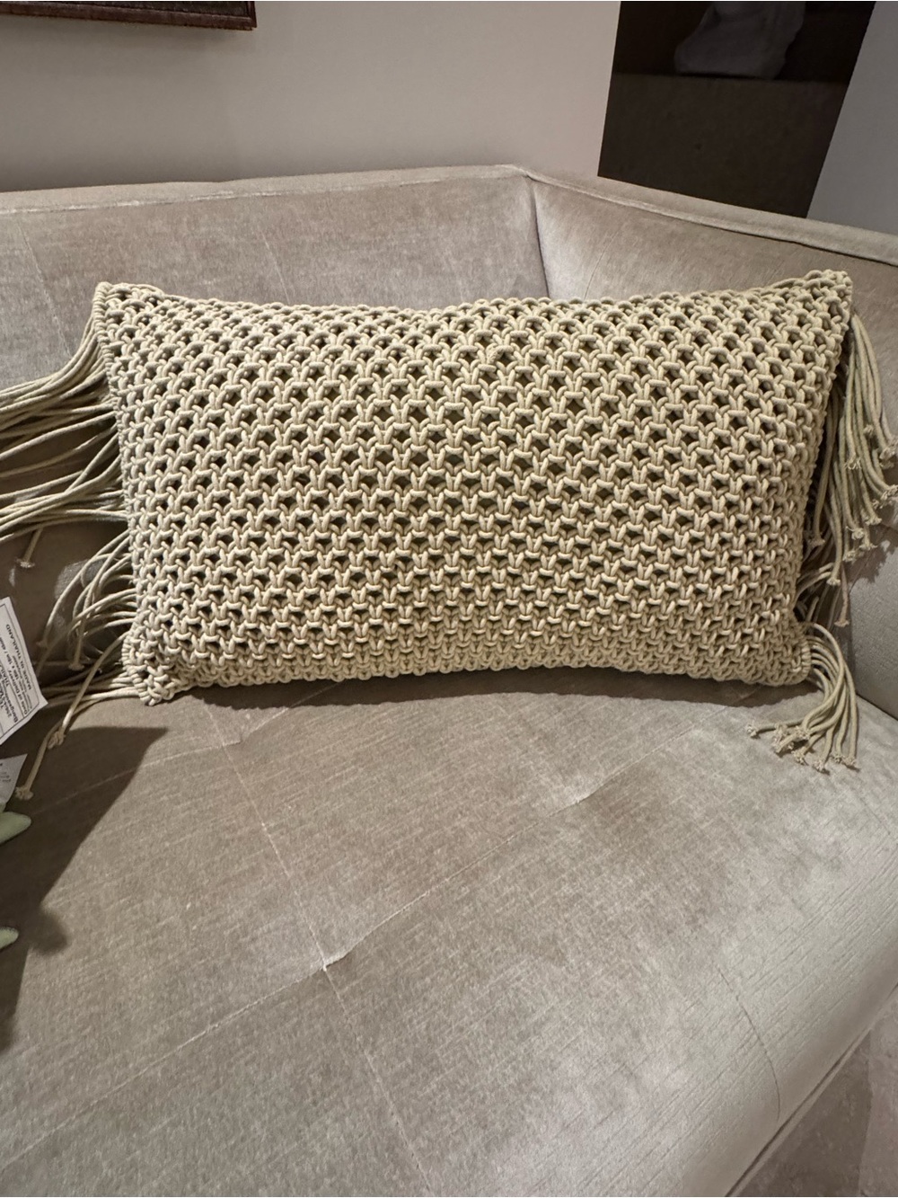 Handcrafted Cream Macramé Decorative Throw Pillow with Fringe